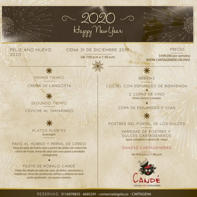 2019 NYEve Cande Menu | Vacation Rentals in Cartagena